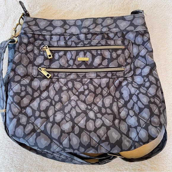 Travelon Gray Leopard Print Crossbody Bag Purse Anti Theft RFID Blocking Travel - Picture 10 of 10